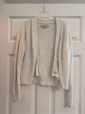 LOFT White Chunky Button Cardigan - 100% Linen